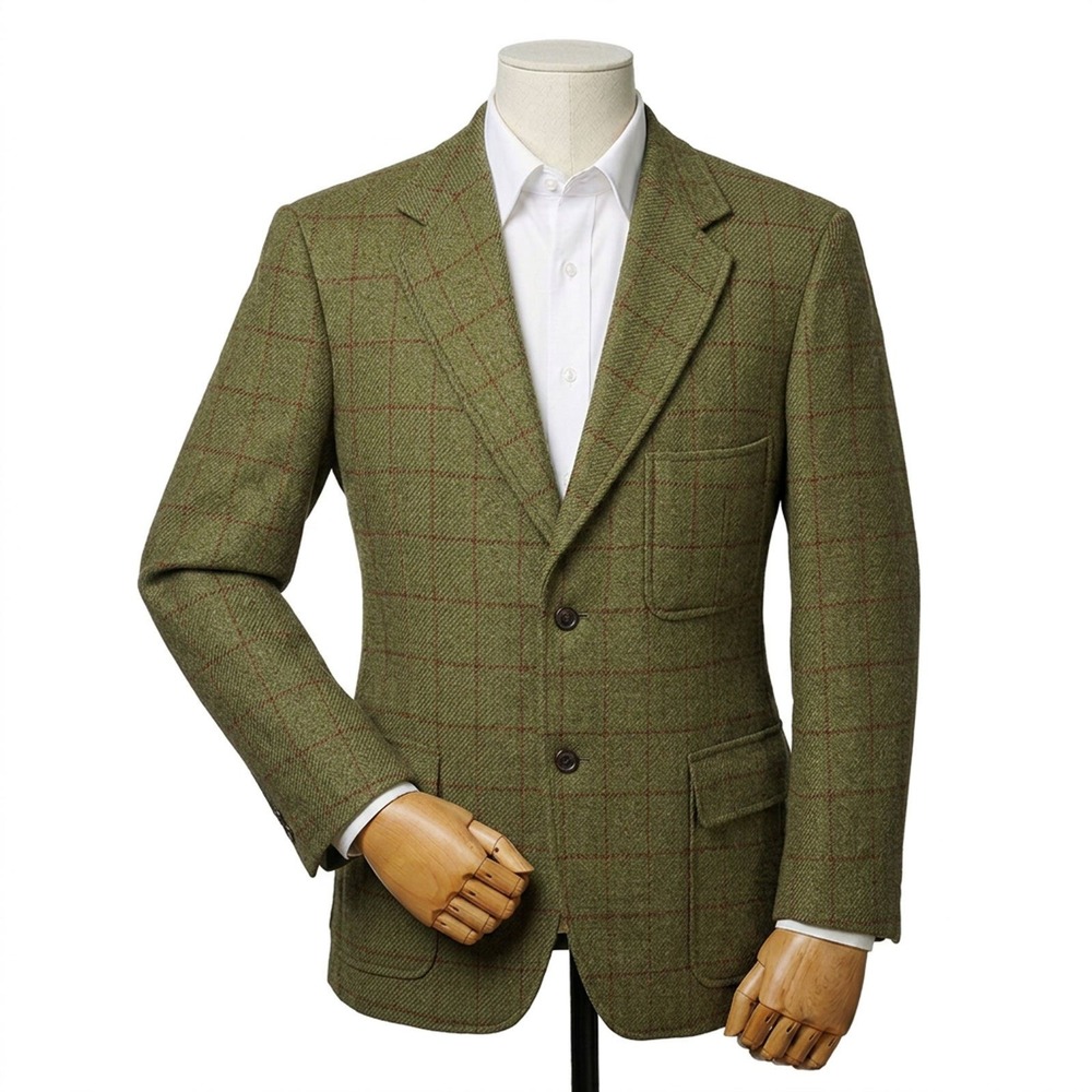 Brooks Brothers Makers Green Cashmere Windowpane Tweed Blazer Special Order 44R